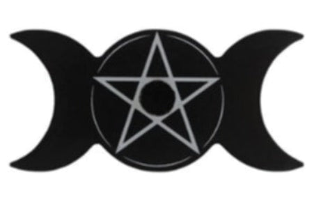 Witchcraft symbol with three black crescent moons surrounding a white pentagram on a white background