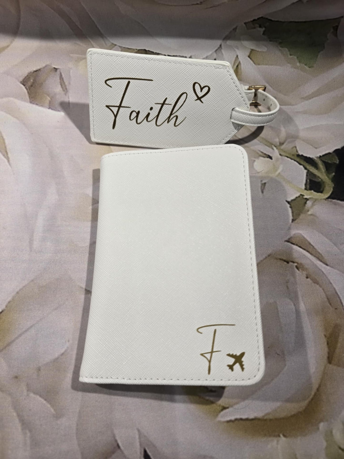 Personalised passport holder and luggage tag.