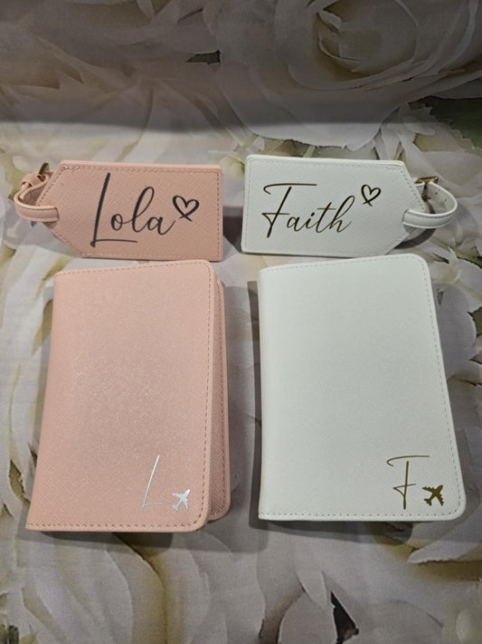 Personalised passport holder and luggage tag.