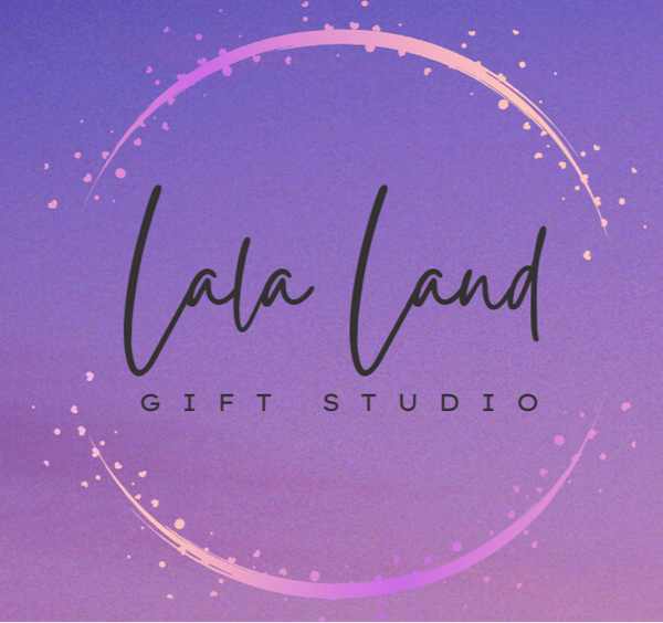 Lala Land Gift Studio logo on a gradient purple background